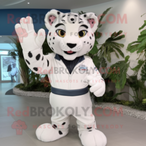 White Jaguar mascot costume character dressed with a Chinos and Gloves