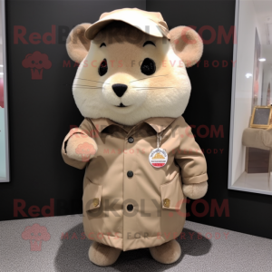 Tan Hamster mascot costume character dressed with a Parka and Tie pins