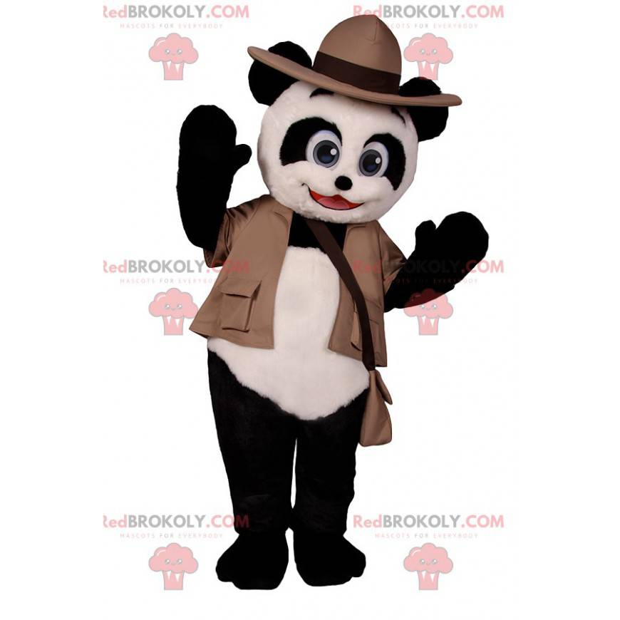 Panda-mascotte met zijn avonturiersuitrusting - Redbrokoly.com