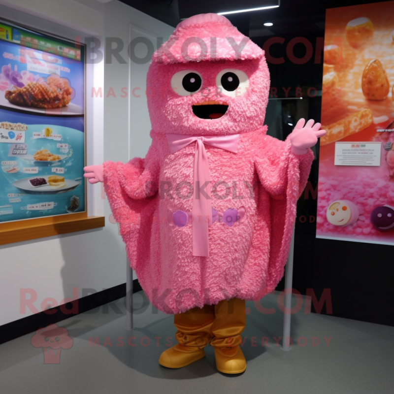 Pink Fried Rice mascot costume character dressed with a Coat and Brooches Pink Fried Rice mascot costume character dressed with a Coat and Brooches