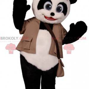 Mascotte de Panda avec sa tenue d'aventurier - Redbrokoly.com