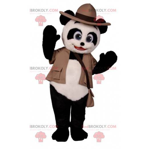 Mascotte de Panda avec sa tenue d'aventurier - Redbrokoly.com