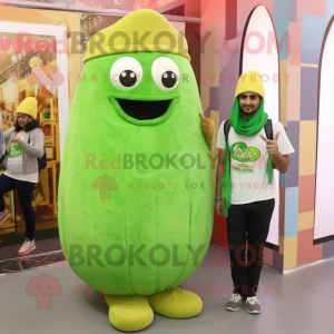 Lime Green Falafel mascot costume character dressed with a Romper and Beanies