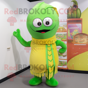 Lime Green Falafel mascot costume character dressed with a Romper and Beanies