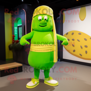 Lime Green Falafel mascot costume character dressed with a Romper and Beanies