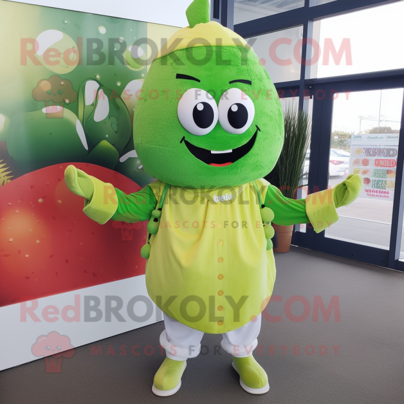 Lime Green Falafel mascot costume character dressed with a Romper and Beanies Lime Green Falafel mascot costume character dressed with a Romper and Beanies