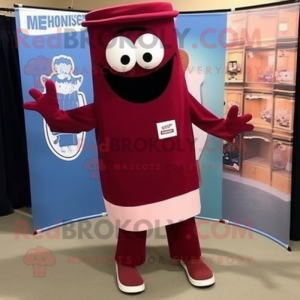 Maroon Camera mascot costume character dressed with a Oxford Shirt and Shawl pins