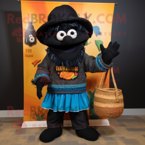 Black Jambalaya mascot costume character dressed with a Sweater and Handbags