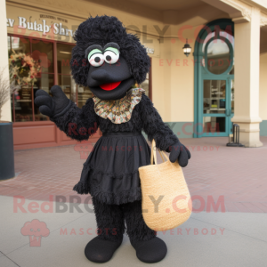 Black Jambalaya mascot costume character dressed with a Sweater and Handbags