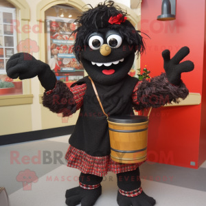 Black Jambalaya mascot costume character dressed with a Sweater and Handbags