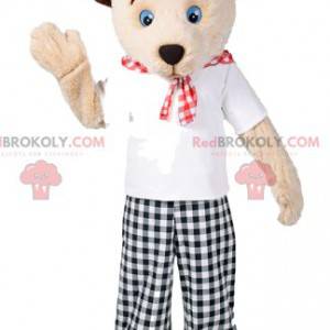 Mascotte d'ourson avec son pantalon vichy noir et blanc -