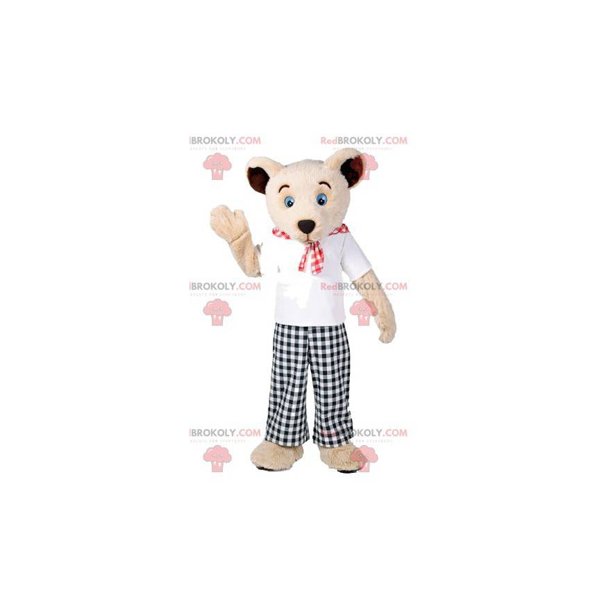 Bear mascot with his black and white gingham pants -