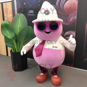 Pink Turnip mascot costume character dressed with a Waistcoat and Sunglasses
