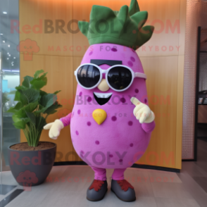 Pink Turnip mascot costume character dressed with a Waistcoat and Sunglasses