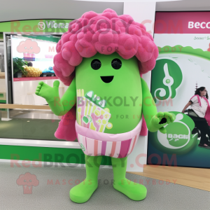 Pink Broccoli mascot costume character dressed with a Swimwear and Brooches