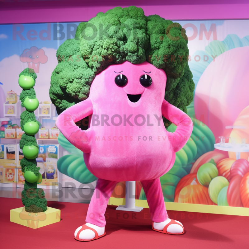 Pink Broccoli mascot costume character dressed with a Swimwear and Brooches