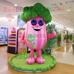 Pink Broccoli mascot costume character dressed with a Swimwear and Brooches