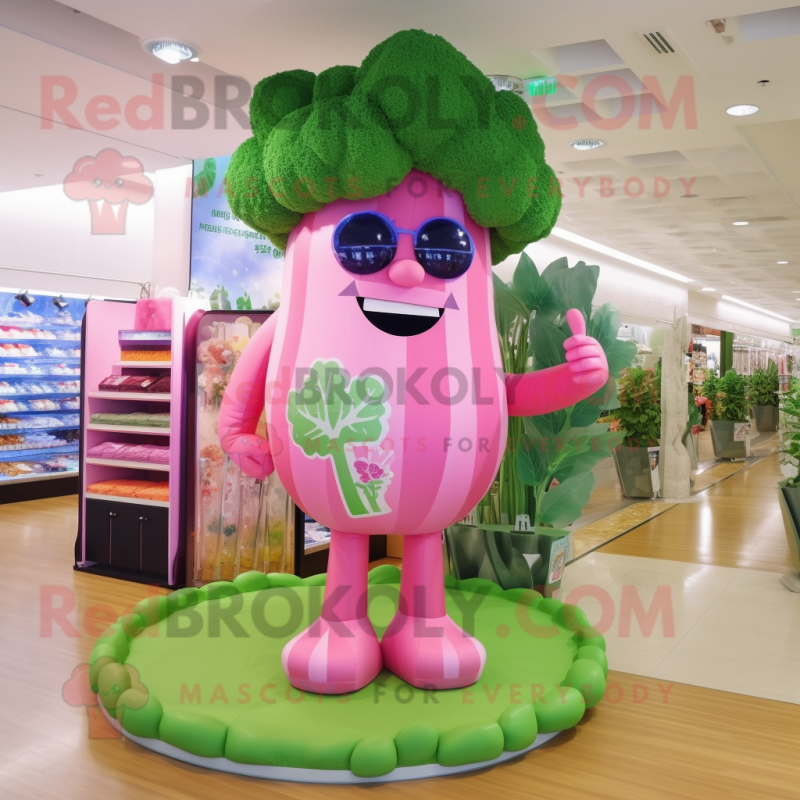 Pink Broccoli mascot costume character dressed with a Swimwear and Brooches Pink Broccoli mascot costume character dressed with a Swimwear and Brooches