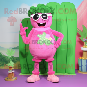 Pink Broccoli mascot costume character dressed with a Swimwear and Brooches