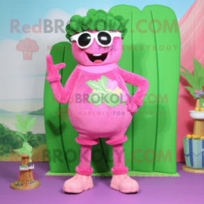 Pink Broccoli mascot costume character dressed with a Swimwear and Brooches