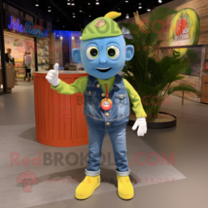 Olive Lemon mascot costume character dressed with a Denim Shirt and Bracelets