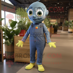 Olive Lemon mascot costume character dressed with a Denim Shirt and Bracelets