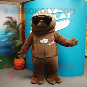 Rust Stellar'S Sea Cow mascot costume character dressed with a Long Sleeve Tee and Sunglasses