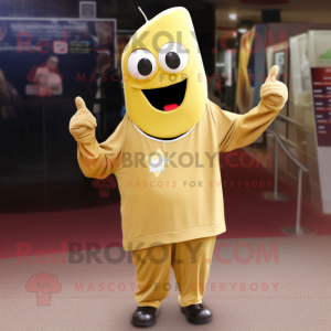 Gold Aglet mascot costume character dressed with a Sweatshirt and Tie pins