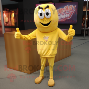 Gold Aglet mascot costume character dressed with a Sweatshirt and Tie pins