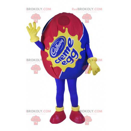 Mascotte d'œuf en chocolat, couleur bleu et rouge -