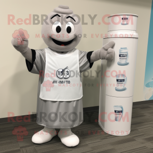 Gray Bottle Of Milk mascot costume character dressed with a Dress Shirt and Bracelet watches