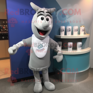 Gray Bottle Of Milk mascot costume character dressed with a Dress Shirt and Bracelet watches