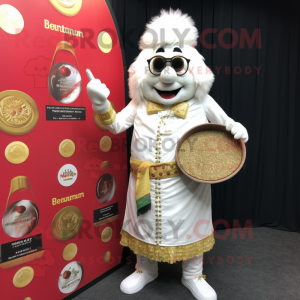 White Biryani mascot costume character dressed with a Suit and Coin purses