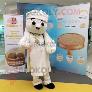 White Biryani mascot costume character dressed with a Suit and Coin purses