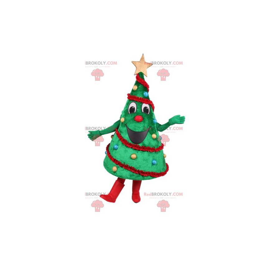 Mascotte de sapin vert avec sa décoration de Noël -