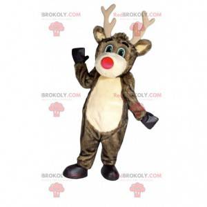 Brown reindeer mascot with a big red nose - Redbrokoly.com