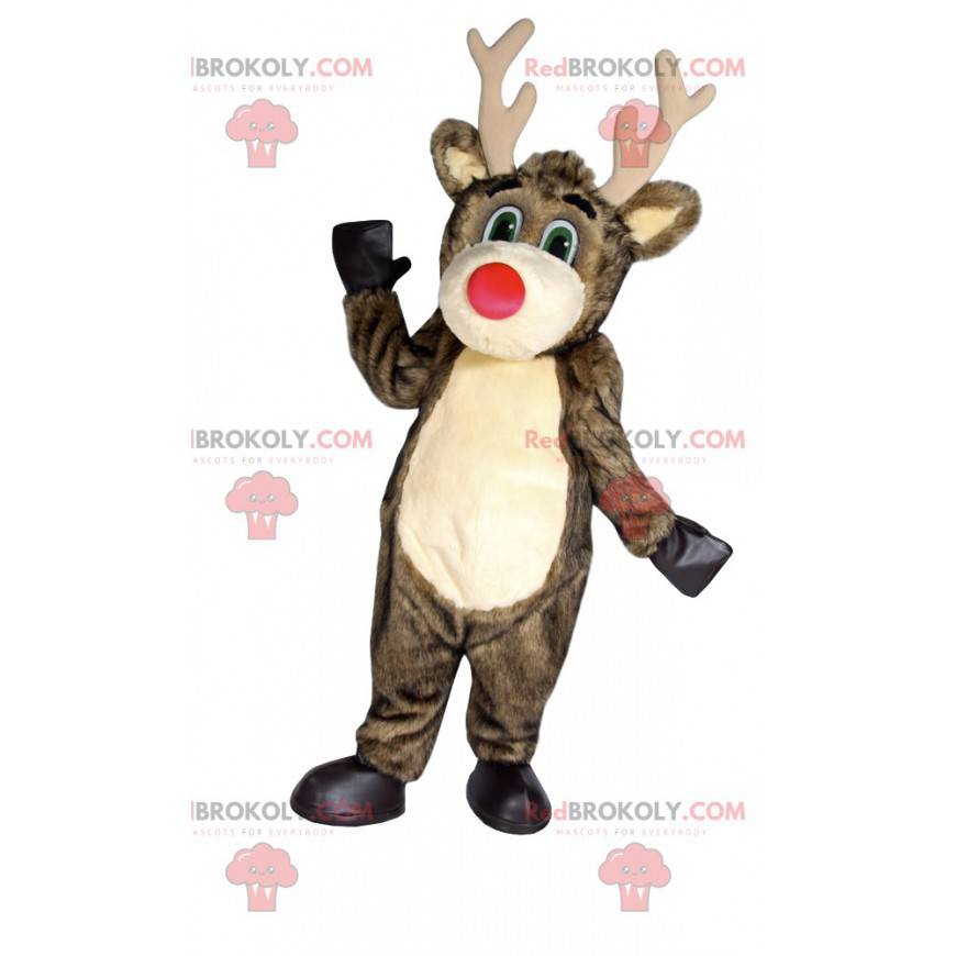 Brown reindeer mascot with a big red nose - Redbrokoly.com