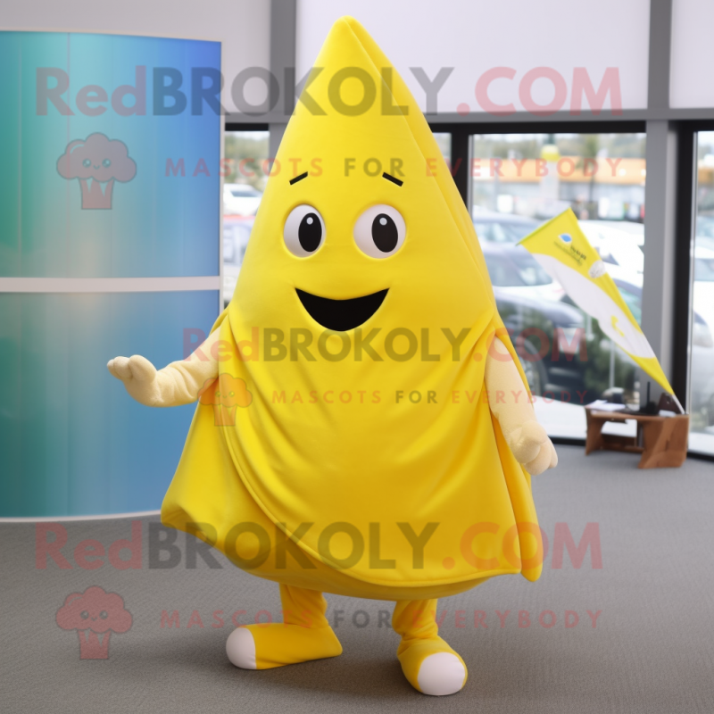 Lemon Yellow Ray mascot costume character dressed with a Trousers and Wraps