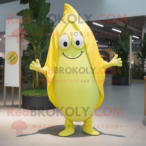 Lemon Yellow Ray mascot costume character dressed with a Trousers and Wraps
