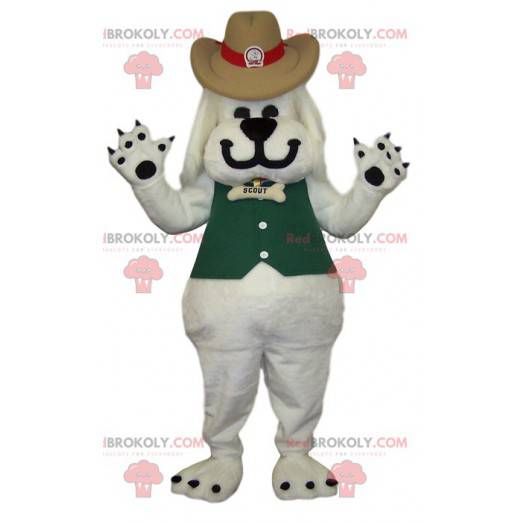 Biały pies maskotka i kowbojski styl - Redbrokoly.com