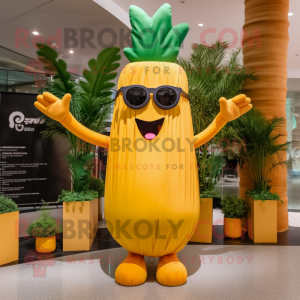 Yellow Carrot mascot costume character dressed with a Maxi Dress and Sunglasses