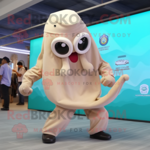 Beige Octopus mascot costume character dressed with a Culottes and Foot pads