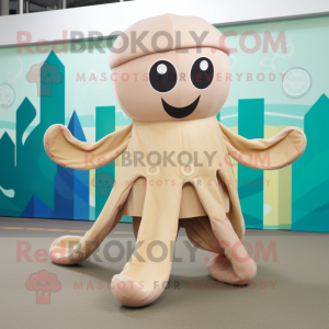 Beige Octopus maskot drakt...