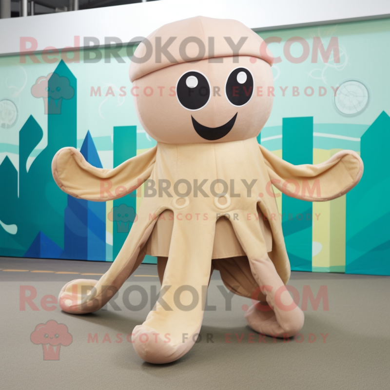 Beige Octopus mascot costume character dressed with a Culottes and Foot pads Beige Octopus mascot costume character dressed with a Culottes and Foot pads