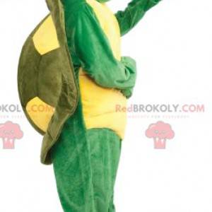 mascotte de tortue jaune et verte super joyeuse - Redbrokoly.com