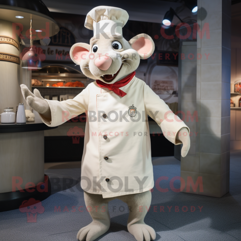 Beige Ratatouille mascot costume character dressed with a Suit and Beanies