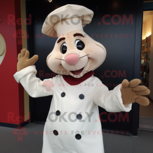 Beige Ratatouille mascot costume character dressed with a Suit and Beanies