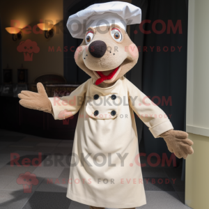 Beige Ratatouille mascot costume character dressed with a Suit and Beanies