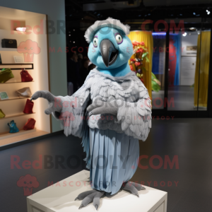 Silver Macaw mascot costume character dressed with a Pleated Skirt and Mittens