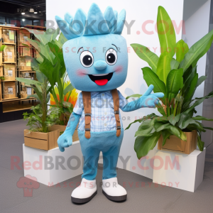 Sky Blue Pineapple mascot costume character dressed with a Dungarees and Hats